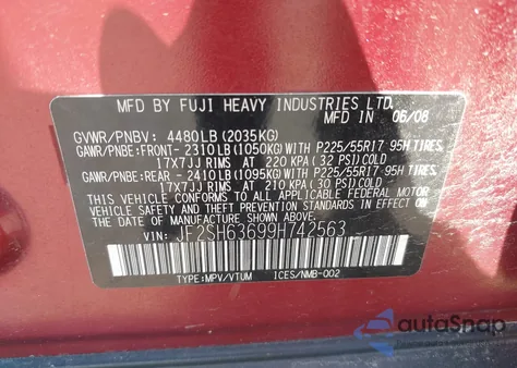 2009 Subaru Forester 2.5X from USA, damaged, VIN JF2SH63699H742563